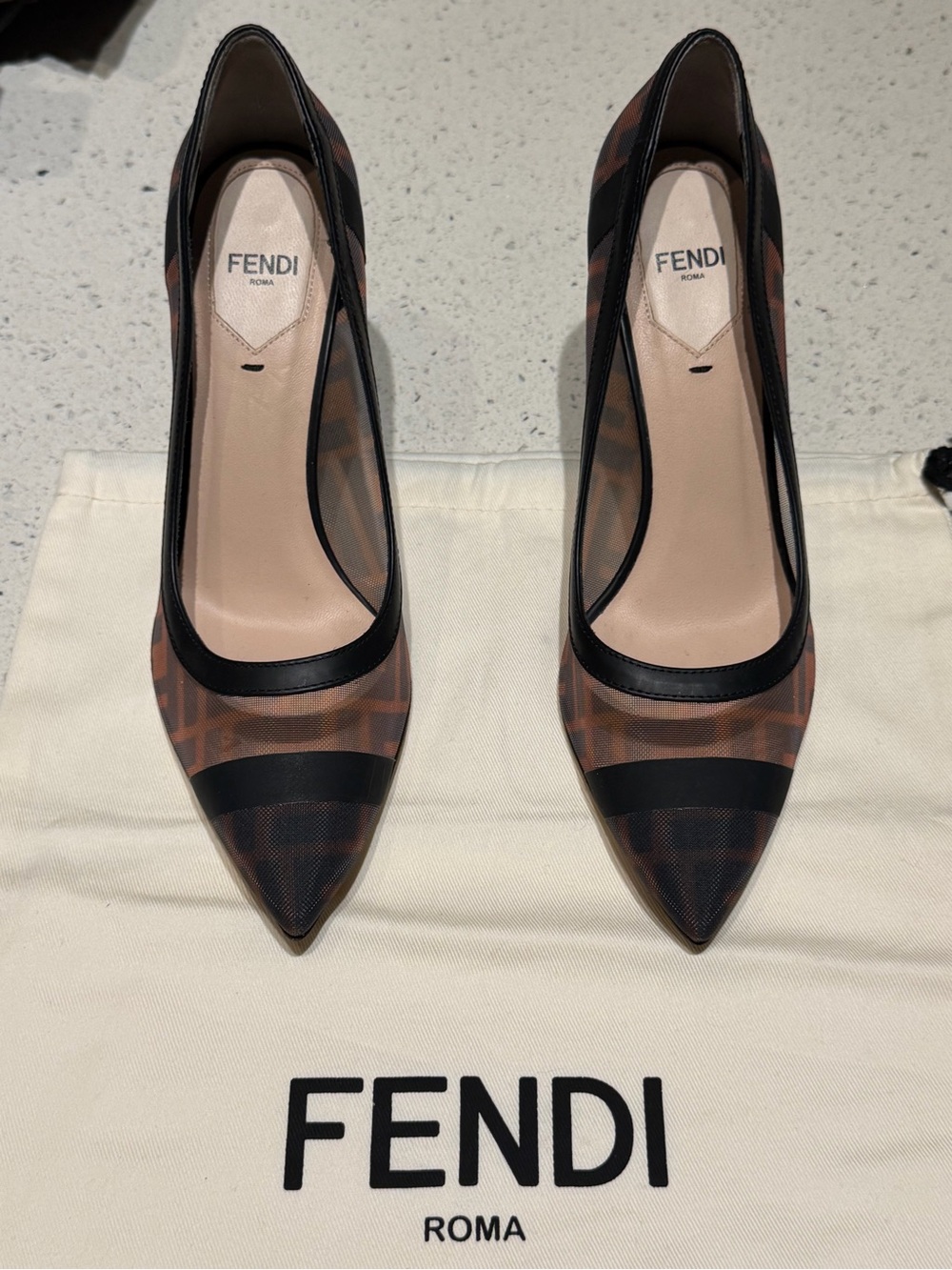 Fendi Brown and Black Monogram Pointed-Toe Pumps